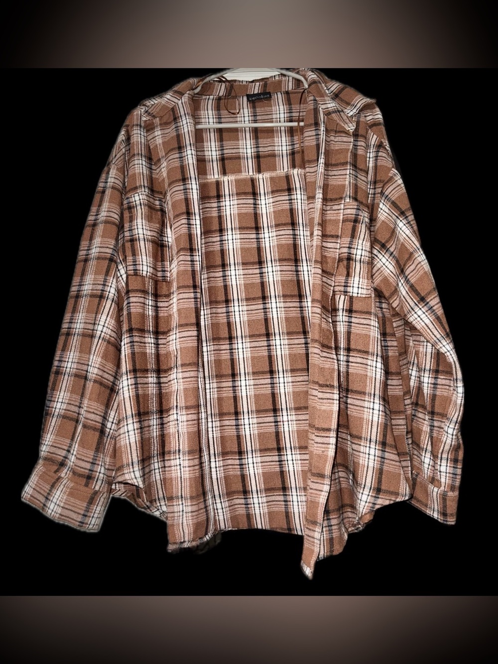 Zenobia Brown Rust Plaid Button-Up Shirt with black & White Stripes